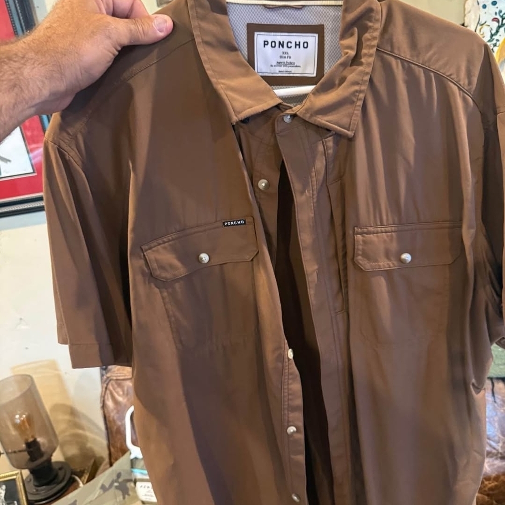 Poncho Men's Brown Casual Button Down Shirt